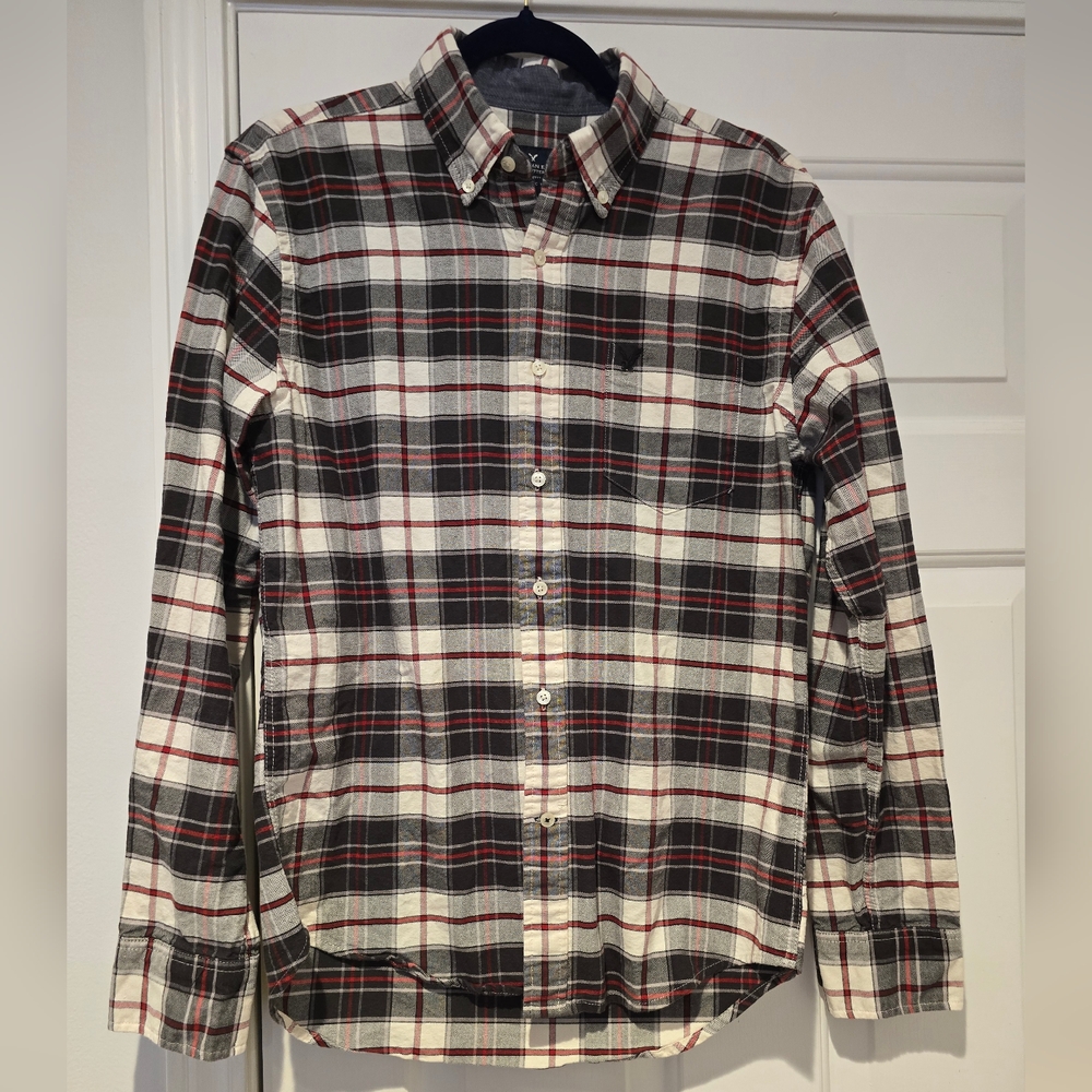 American Eagle Shirt Mens Sz S Black White Red Long Sleeve Button Up  Collared